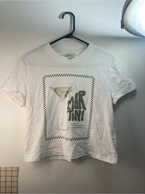 Wildfox White Cropped 'Martini' Graphic Tee with Gray Print